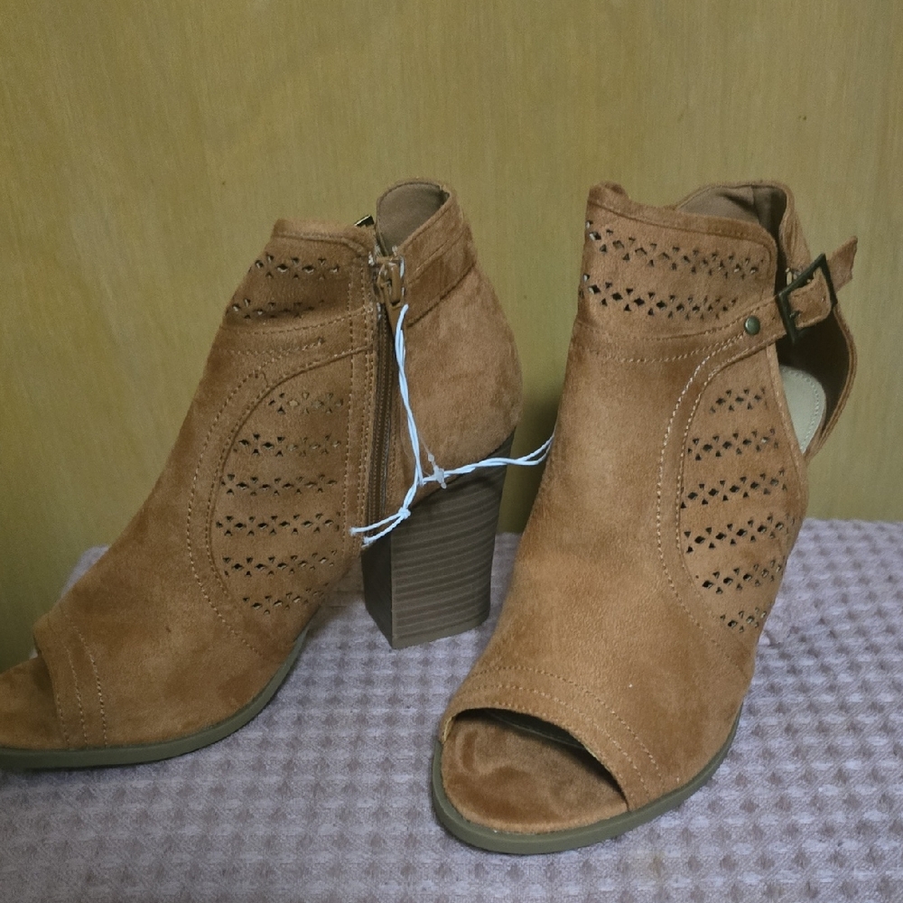 Diba Tan Suede Cut-Out Heeled Boots